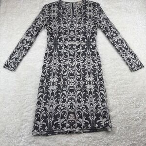 Tory Burch Dress Womens Small Black White Floral Print Long Sleeve Sheath Event